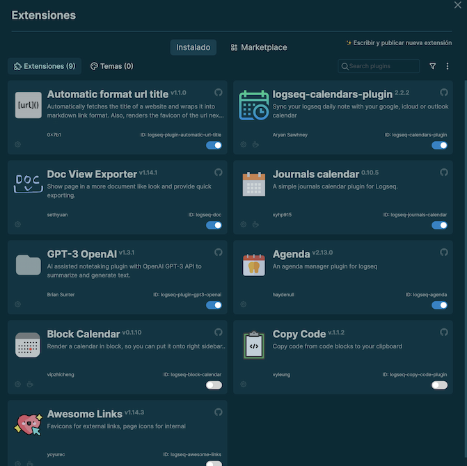 Marketplace de extensiones para Logseq